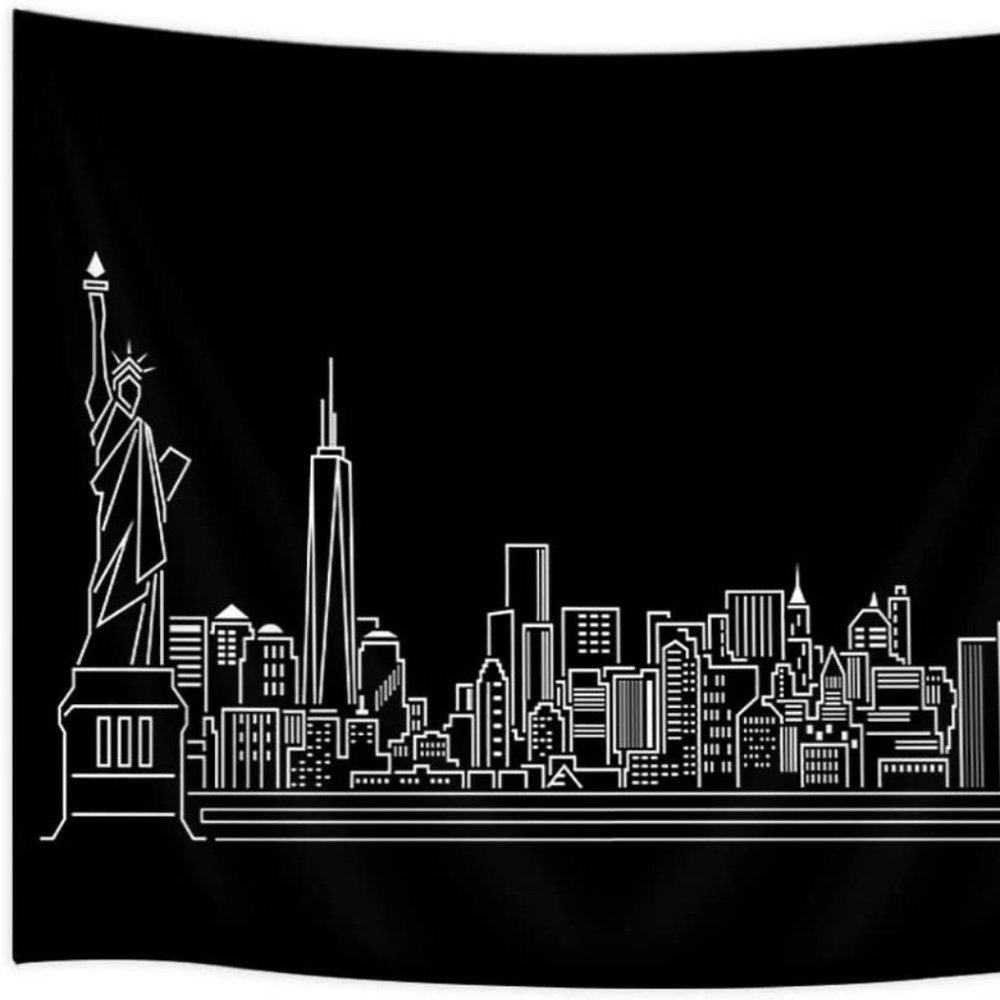 Black White New York City Statue of Liberty Skyline Cityscape NYC Decor Tapestry - Picture 3 of 5